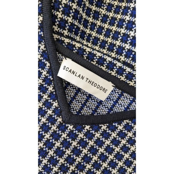 SCANLAN THEODORE Crepe Knit Plaid Strappy Top in Navy Blue, Small/8 - Picture 7 of 9